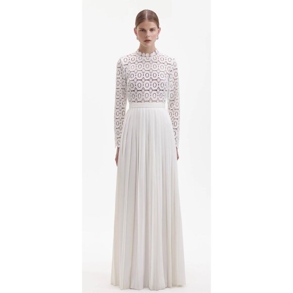 Self-Portrait Mock Neck White Long Dress Size 10 - Picture 1 of 10